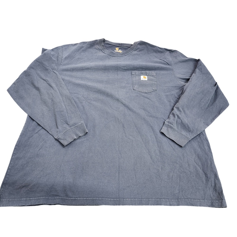 Carhartt Shirt Mens 4XL Blue Long Sleeve Pocket Logo Tee Tagless Workwear Top